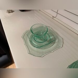 Make Offer. Vintage 17 piece green dinnerware set.
